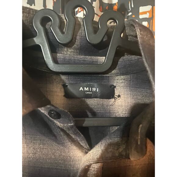 Amiri Brown Gradient Frayed Distressed Flannel - Picture 3 of 6